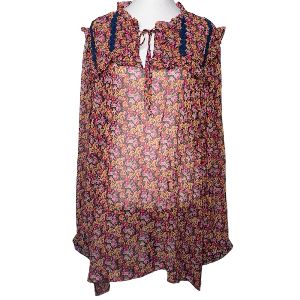 EMILY LOVELOCK Pink Floral Puff Sleeve Boho Blouse Top Ruffle Size 3X